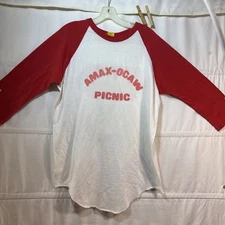 VTG 1980s T-Plus T-Shirt Amex-Ocaw 3/4 Red Sleeve Sz L “John” Picnic Reunion