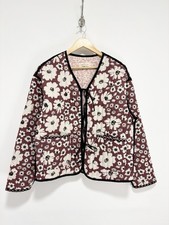 Beacon Cove Floral Quilted Jacket Size 12 UK Burgundy With Ties Padded Pockets
