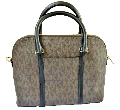 MICHAEL KORS BEDFORD LEGACY (Med) DOME ZIP SATCHEL Brown Logo w/ Black Handles - Image 3 of 4