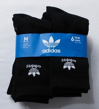 Adidas Unisex 6-Pack Moisture Wicking Crew Socks LB3 Black Size M:5-8/W:5-10