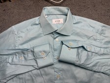 Eton Dress Shirt Mens 16 32/33 Medium Blue Dot Contemporary Long Sleeve Spread