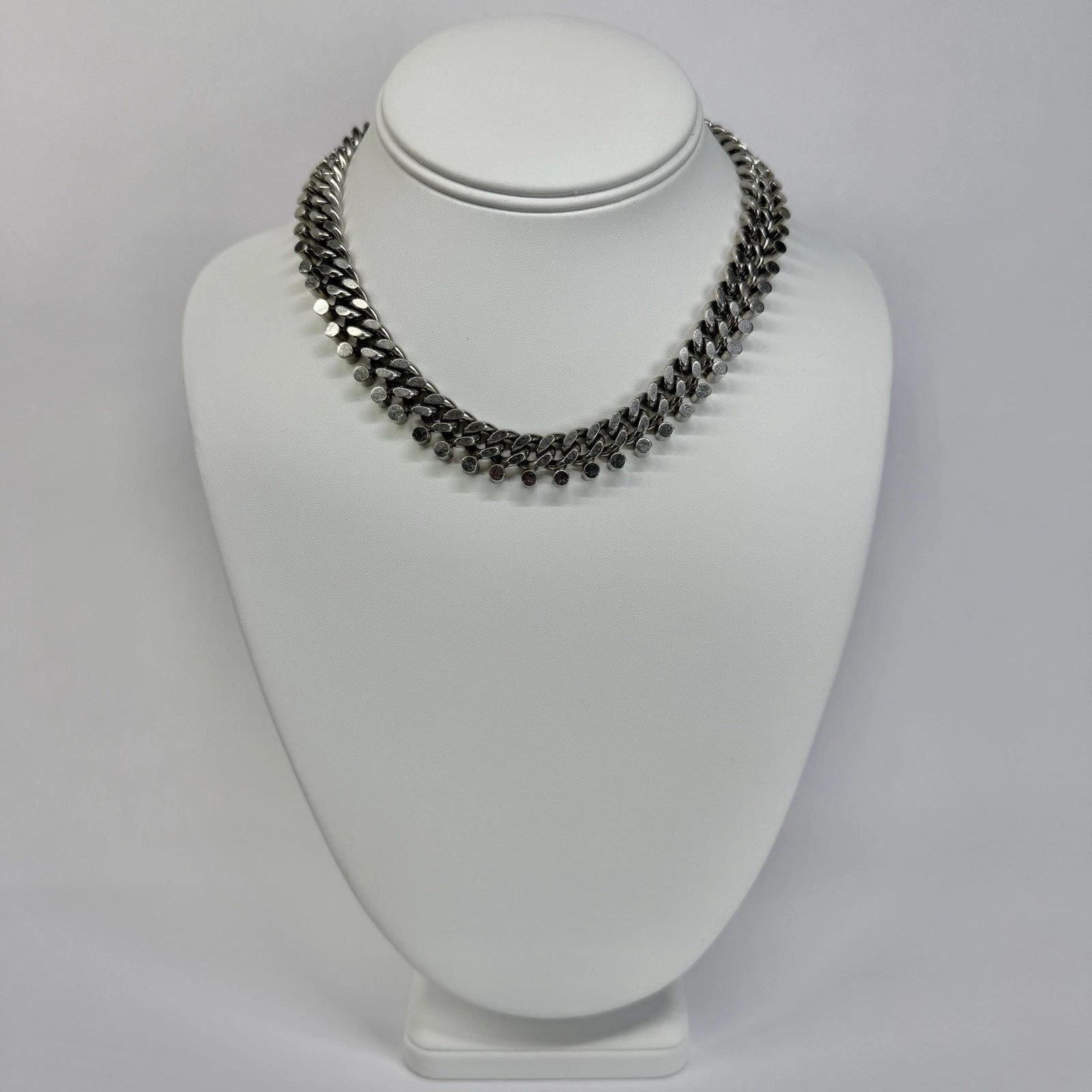 BARTEK Chunky Modernist Chain Link Silver Tone Vintage Necklace Jewelry N603