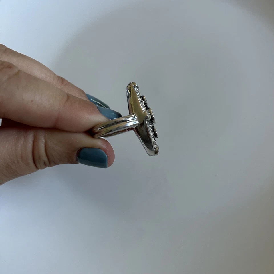 Lia Sophia “Surge”  Cubic Zirconia & Crystals Silver Tone Statement Ring Sz 7 - Image 4 of 4