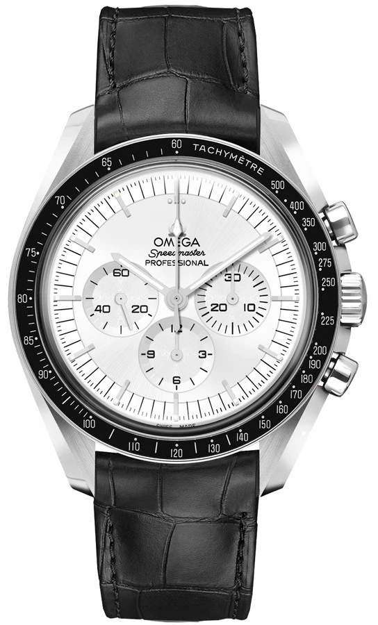 Omega Speedmaster Moonwatch Silver Dial Chronograph 18k White Gold Men's Watch