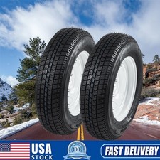2-pk St20575d14 205 75 14 Trailer Tires W 14 Rims White Wheels 5 Lug 6pr Lrc