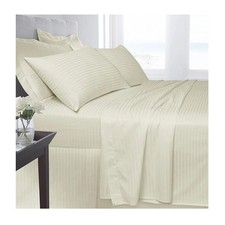 Image of T250 Satin Stripe 100% Cotton Flat Sheet Soft Breathable Hotel Quality Bed Sheet