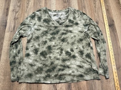 Sonoma Shirt, Women's Size Large, Green White, V-neck, Long Sleeve Shirt