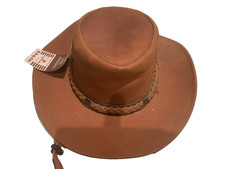 Euro Front  Burnt orange  Leather Bush Fedora Cowboy Hat 59cm Large BraidedBand.