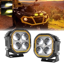 2x Led Motorcycle Headlight Yellow White Hilo Spot Light Driving Fog Lamp Atv