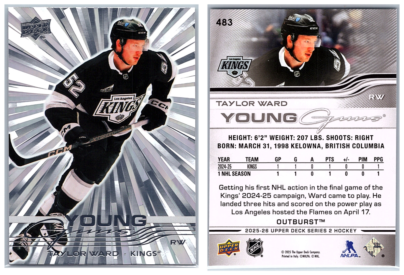 2025-26 Upper Deck Series 2 Young Guns Outburst #483 Taylor Ward