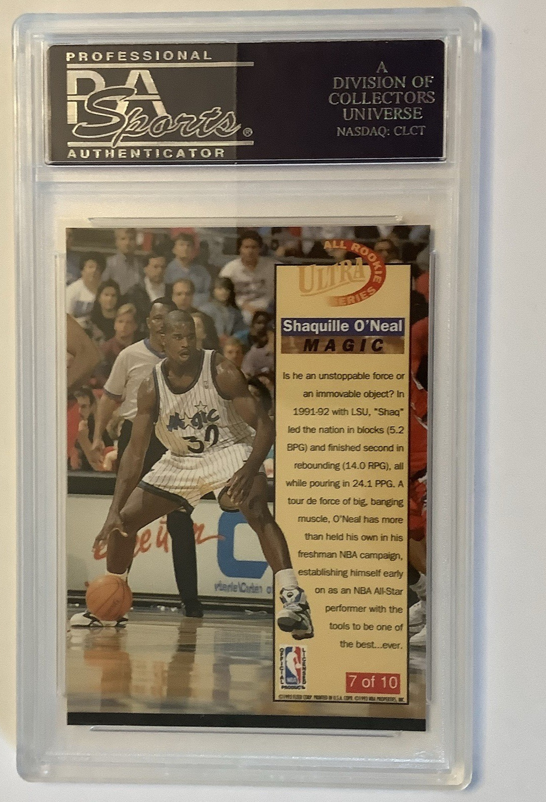 1992 ULTRA ALL-ROOKIES #7 SHAQUILLE O'NEAL RC MAGIC HOF PSA 10 Orlando Magic view 10