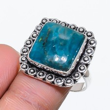 Neon Blue Apatite Gemstone Handmade 925 Sterling Silver Jewelry Ring 10 O314
