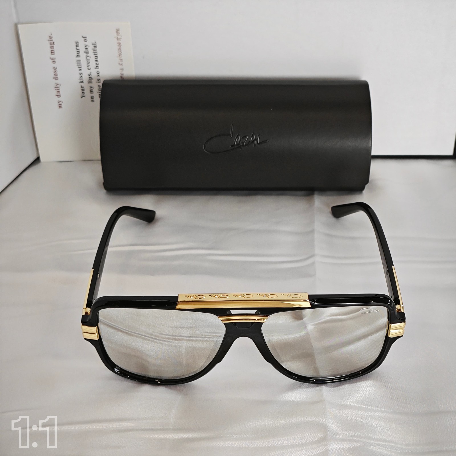 Cazal LuxuryLogo Sunglasses Unisex Black Golden Frame Glasses Reflective Lens