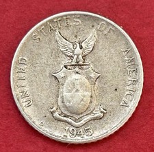 1945 Philippines 10 Centavos Silver Coin 