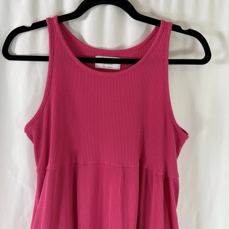 Antiguo Vestido Azul Marino Niñas XXL 16 Plus Rosa Acanalado Sin Mangas Streppy Cuello Redondo Foto 2 de 4