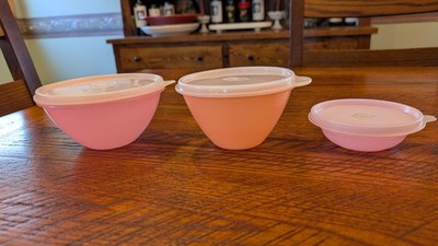 Vintage Tupperware 2 Pink Wonderlier Servalier Bowls 1 Pink