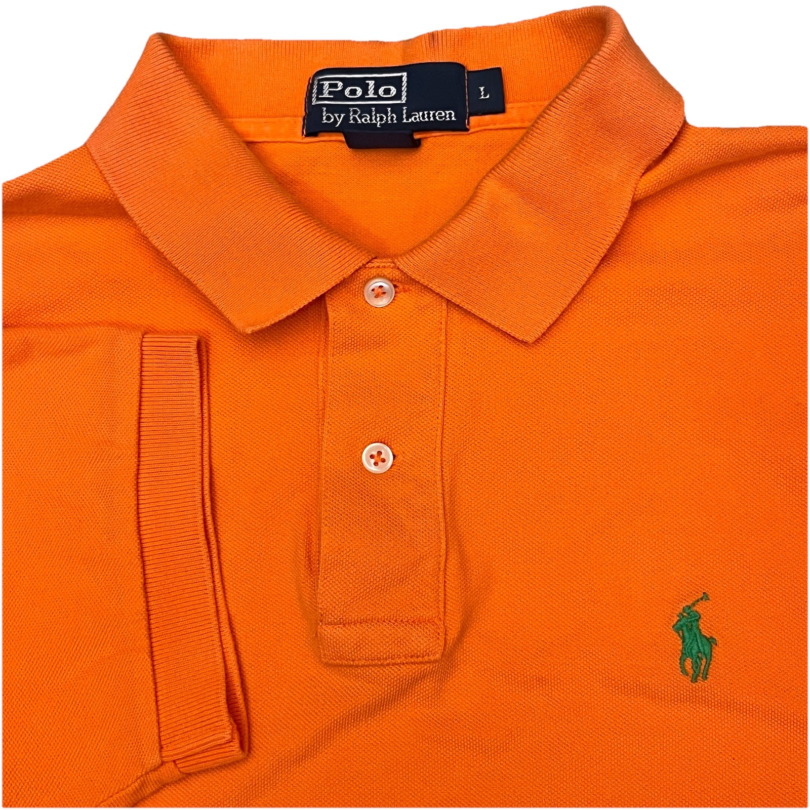 Polo Ralph Lauren uomo grande arancione maglia manica corta top verde pony