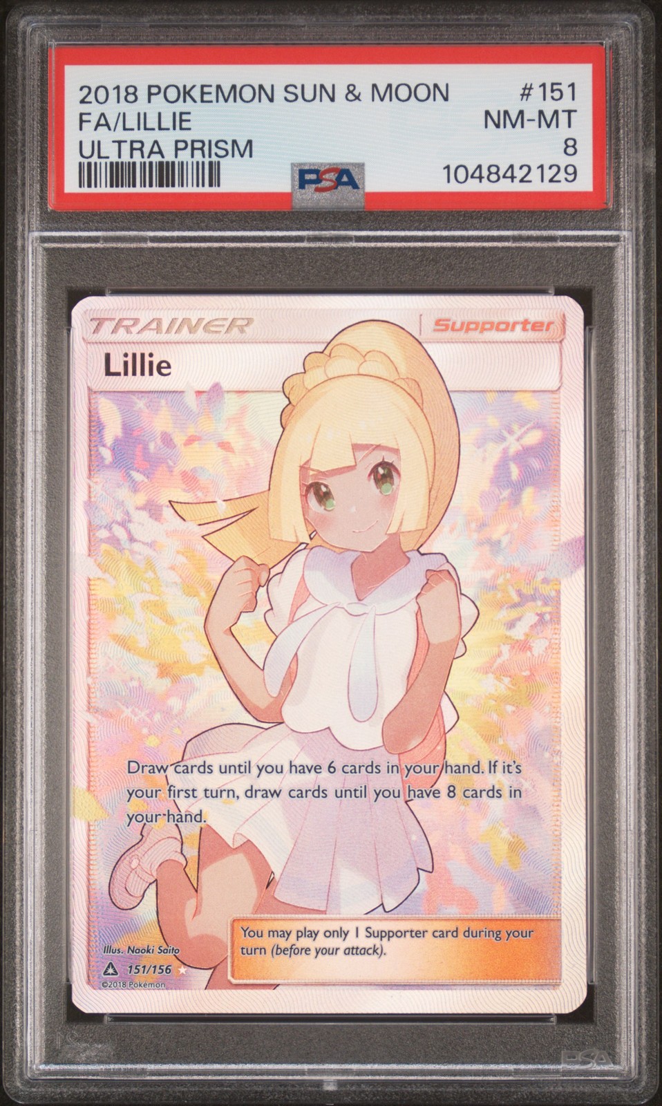 2018 POKEMON SUN & MOON ULTRA PRISM #151 FULL ART/LILLIE PSA 8