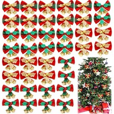 40 PCS 2in Christmas Mini Bows for Crafts with Bells Small Bowknot Ornament