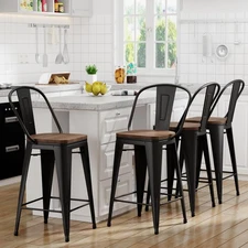 Barstools Set of 4 Counter Height Bar Stools for Kitchen Island Farmhouse Met...