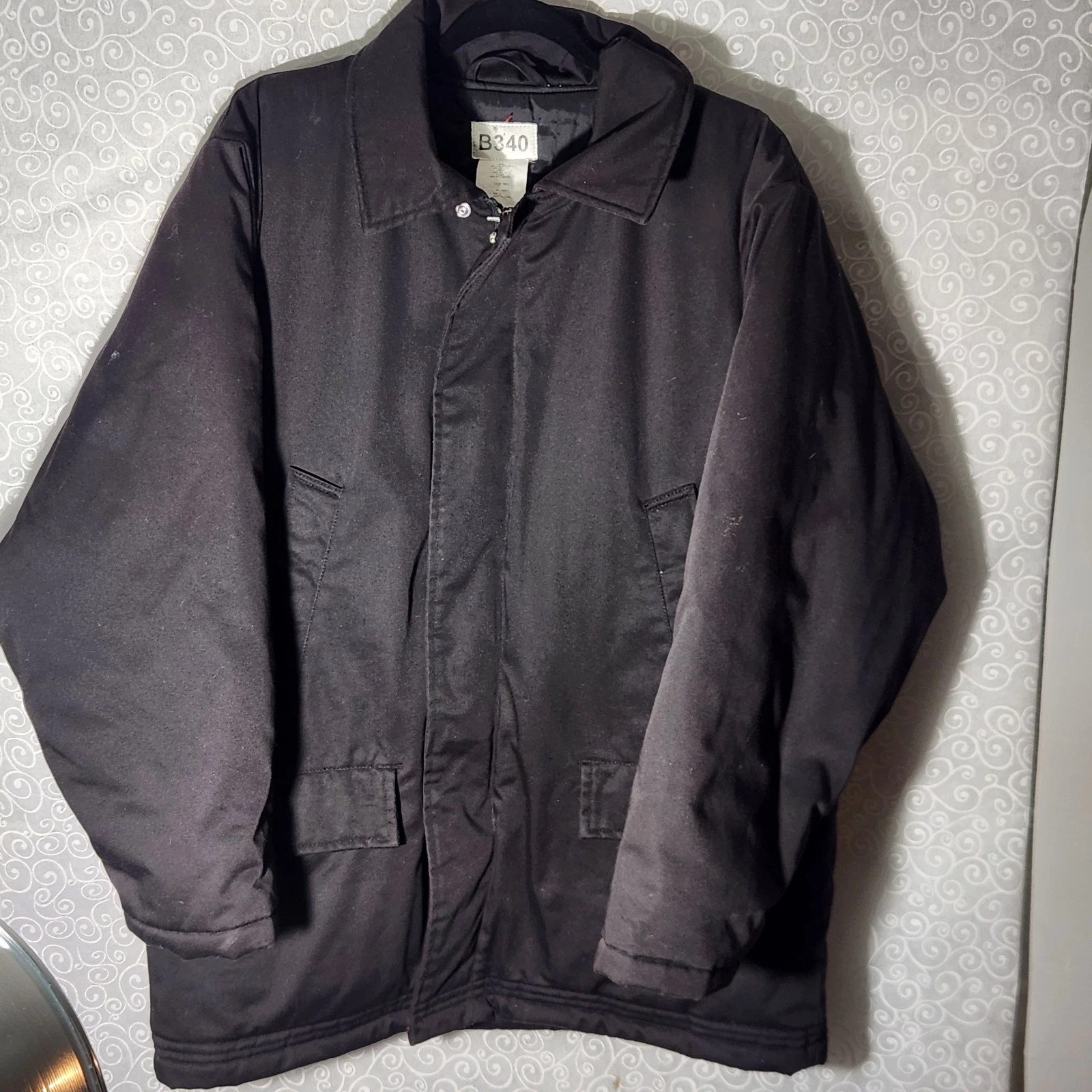 work Jacket Mens Large Black Full Zip Quilted Lined Thermal Insulated Outdoor