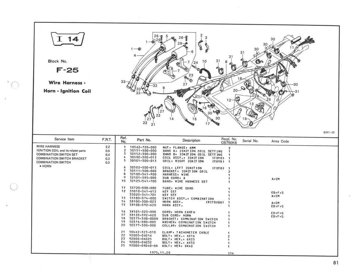 HONDA Parts Manual CB750 K6 1976 Replacement Spares Catalog List
