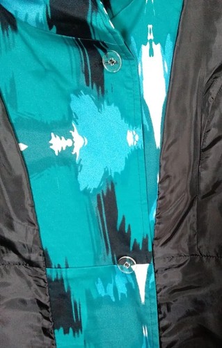 APPRAISAL Coat Women’s 12 Teal Black White Double-Breasted Trench Rain Art City - Picture 23 of 24