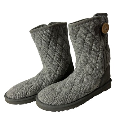 UGG AUSTRALIA 3176 QUILTED GRAY KNIT SHEEPSKIN Footbed Womens Boots Size 8 EU 39