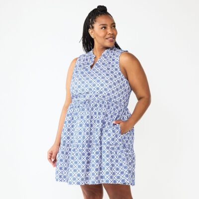 New Plus Size Draper James Plus Embroidered Baby Doll Dress sz 3x blue white nwt
