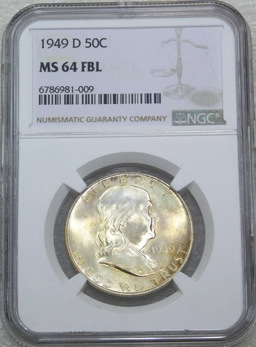 1949-D Franklin Half Dollar NGC MS64FBL Full Bell Lines PQ Just Graded #J715E