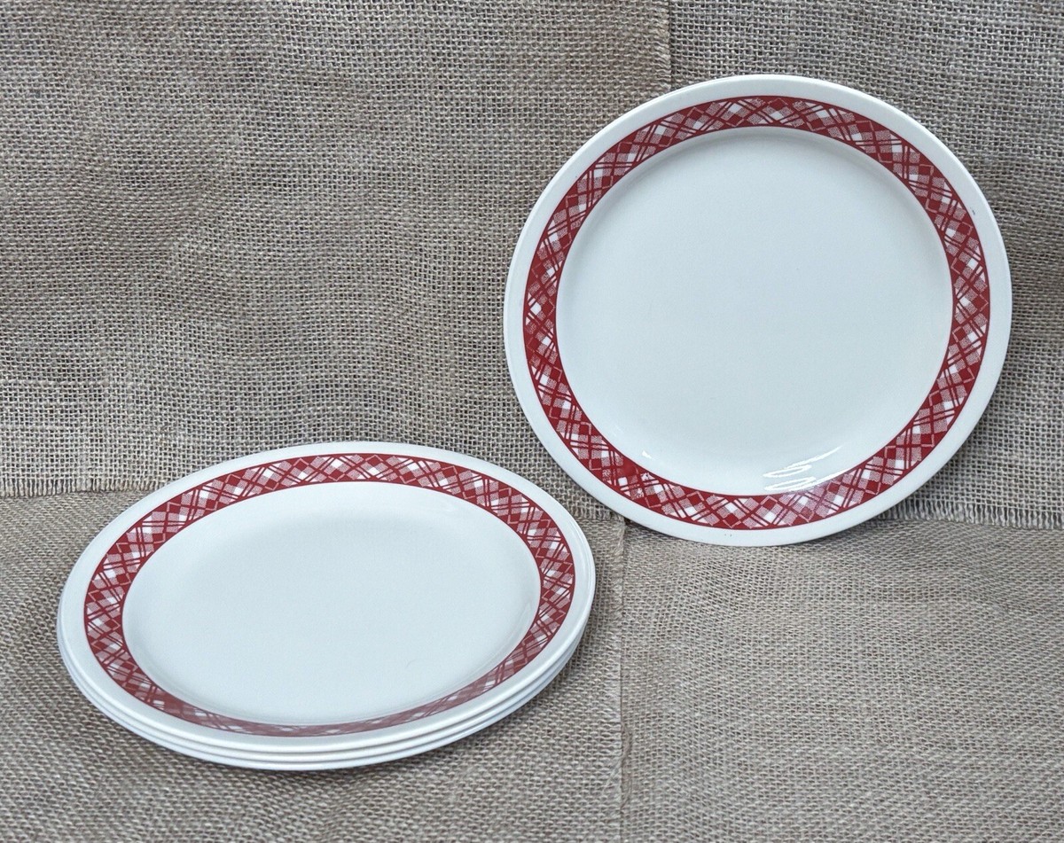 Vintage Corelle Red Plaid Dessert Plate Set Inch Cottage Core Farmhouse  Rustic