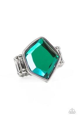 Paparazzi Abstract Escapade -Green-Silver Ring