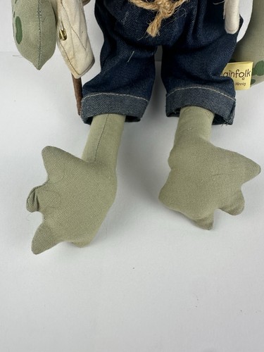 Primitive Folk Art Rare Fabric Cloth Hand Painted 12” Frog Doll Signed - Picture 13 of 17