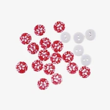 Pkg of 20 WHITE FLOWERS on RED 2-hole White Wood Buttons 5/8" (15mm) Craft (6475