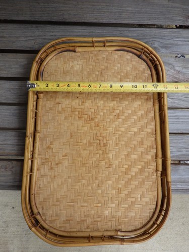 Vintage Wicker Rattan Bamboo Serving Tray Tiki Lap Board Boho 19” X 13” Set of 4 - Picture 7 of 16
