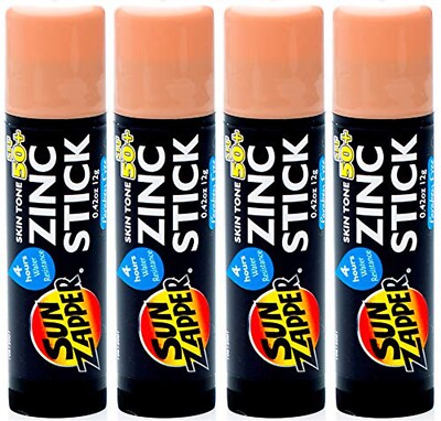 Sun Zapper Zinc Oxide Sunscreen Stick SPF 50+ (4 Pack) 0.42 oz stick - Skin Tone