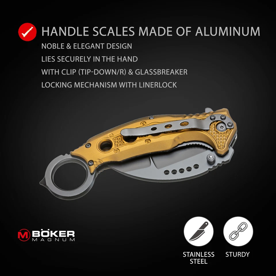 BÖKER MAGNUM® Black Scorpion Karambit EDC-Taschenmesser Taktisch 440A Clip Gold - Bild 4 von 4