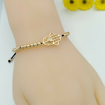 18K Gold Plated Adjustable Bracelet. Hamsa Hand Amulet Lucky Charm
