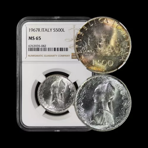 ITALY. 1967, 500 Lire, Silver - NGC MS65 - Nina, Pinta, Santa Maria Ship 🌈 Tone