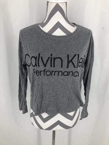 Calvin Klein Performance Dry Gray Long Sleeve Cropped T Shirt Small - Picture 2 of 4