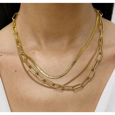 NWT Nordstrom 14K Yellow Gold Plated Three Mixed Chain Layered Necklace 