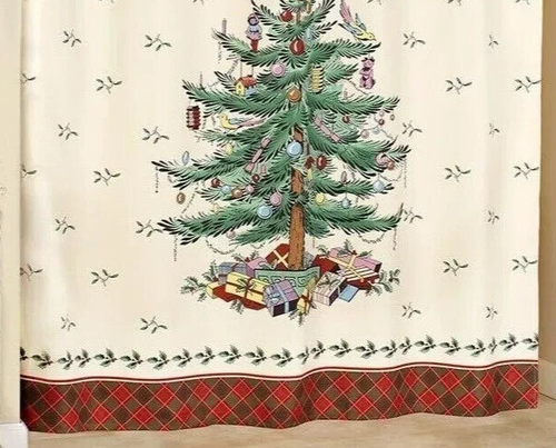 Spode Tree Stoff Duschvorhang Tartan kariert Weihnachtsschmuck Geschenke NEU - Bild 4 von 4