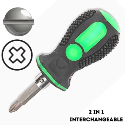 INBRACKETS Screwdriver Interchangeable (2-IN-1) - Stubby Slotted & Pozi Soft Grip PACK OF 2