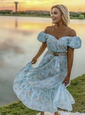 Love shack fancy For Target Estelle Puff Sleeve Dress Blue Size 14 Womens Floral