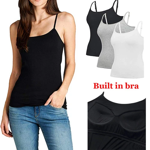 Womens Modal Built-in Bra Padded Camisole Yoga Tanks Tops Adjustable Strap US - Picture 1 of 25