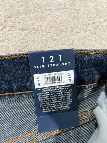 Lucky Brand Jeans Mens 34x30 121 Slim Straight Blue Denim Dark Wash Stretch Work - Picture 9 of 14