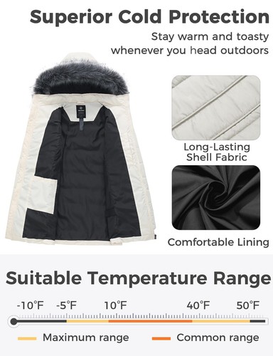 Chaqueta acolchada acolchada gruesa de invierno Wantdo para mujer Abrigo cálido Parka capucha de piel - Imagen 66 de 70