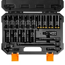 BOEN Pro 20-Piece 1/2" Drive Deep Impact SAE Socket Set, 3/8"-1-1/4",CR-MO&CR-V