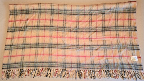 Fieldcrest Throw Blanket Red Plaid Acrylic 50"x60" Fringed Ends Tan, Red, Navy - Picture 3 of 5