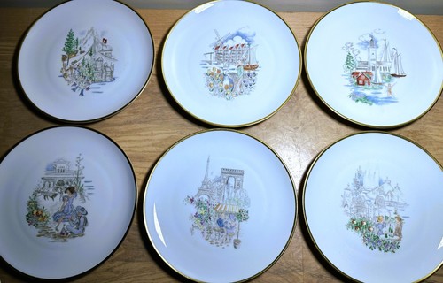 8 VINTAGE GOLDEN CROWN BAVARIA, H&G HEINRICH SELB COUNTRY SCENES DESSERT PLATES - Picture 4 of 8